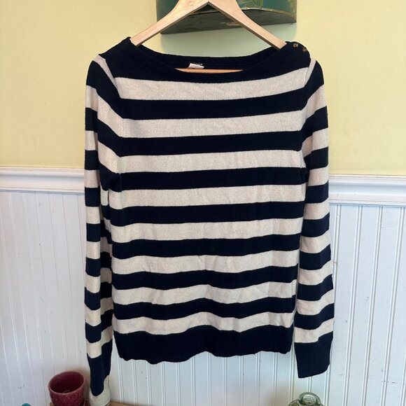 J.Crew Black & Cream Striped Sweater - Wool & Cashmere Blend Pullover - Womens S - Picture 1 of 6